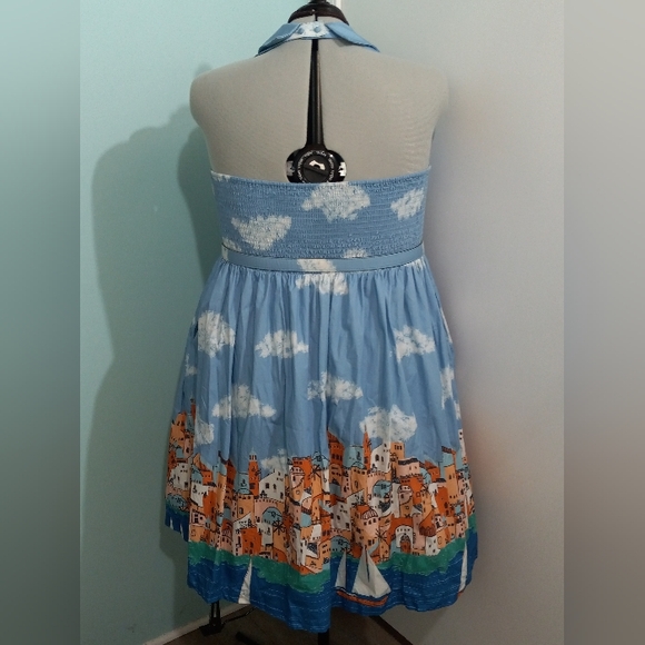 Modcloth Greek Skyline Border Print Halter Dress with Belt - Picture 5 of 16